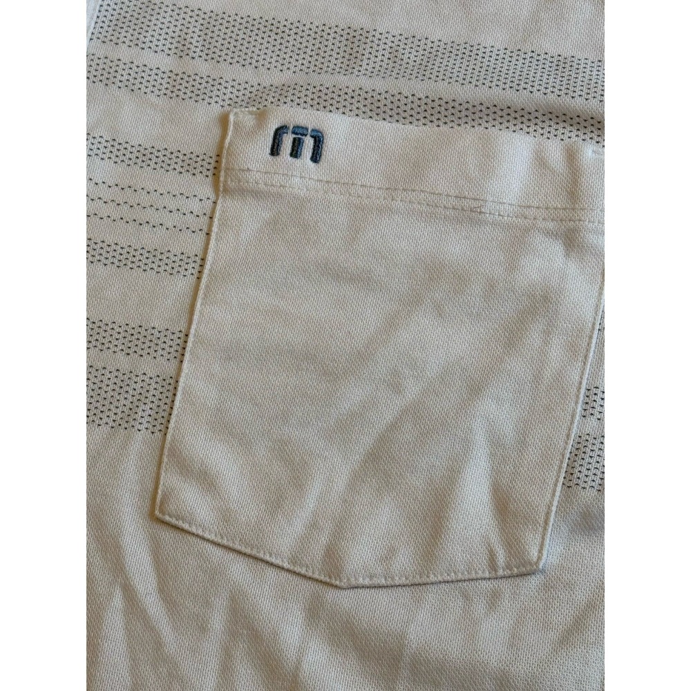Travis Mathew Polo Shirt Mens XL White Striped Short Sleeve Regular Fit Golf - Picture 4 of 7